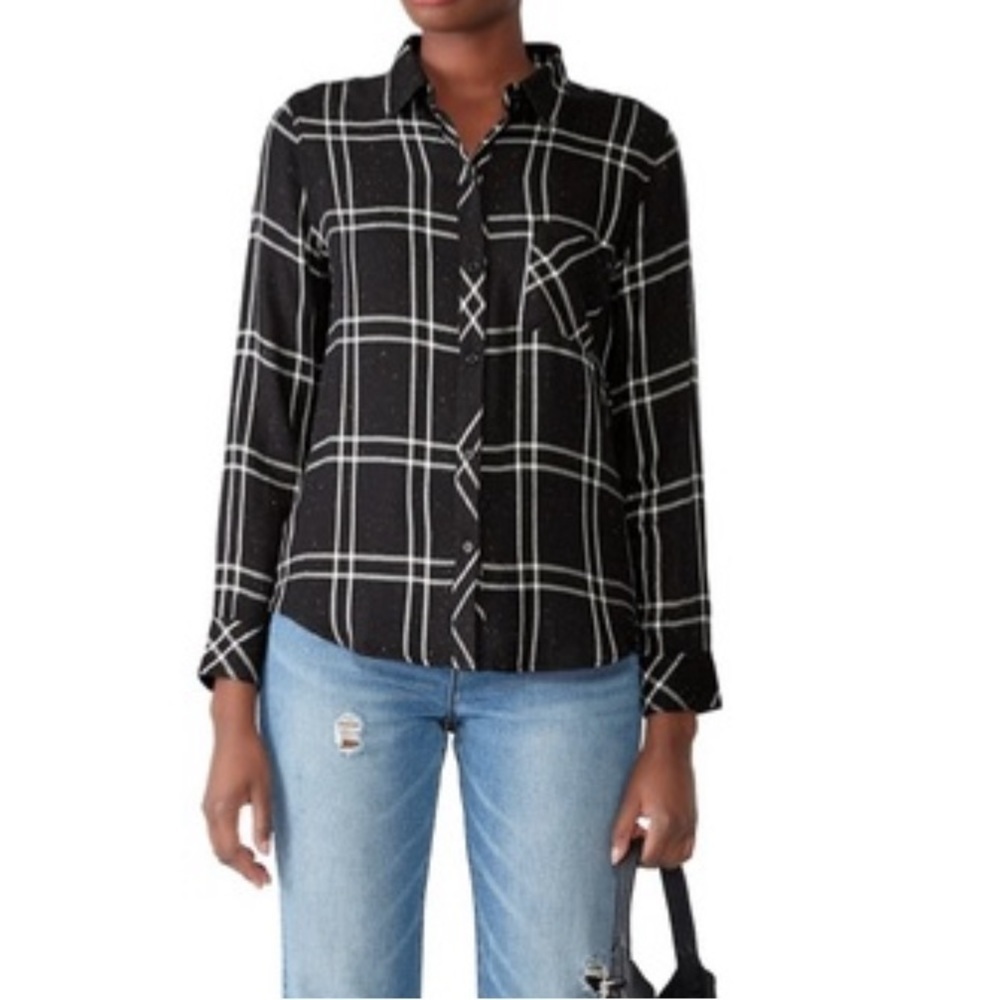 Rails Hunter Plaid Shirt Speckled Black Black White Button Down Flannel Multi M